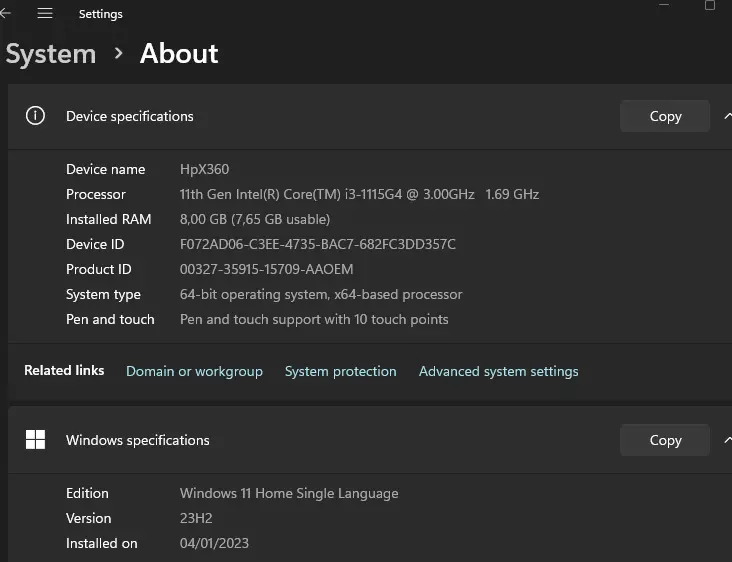 Cek Spesifikasi Melalui Settings